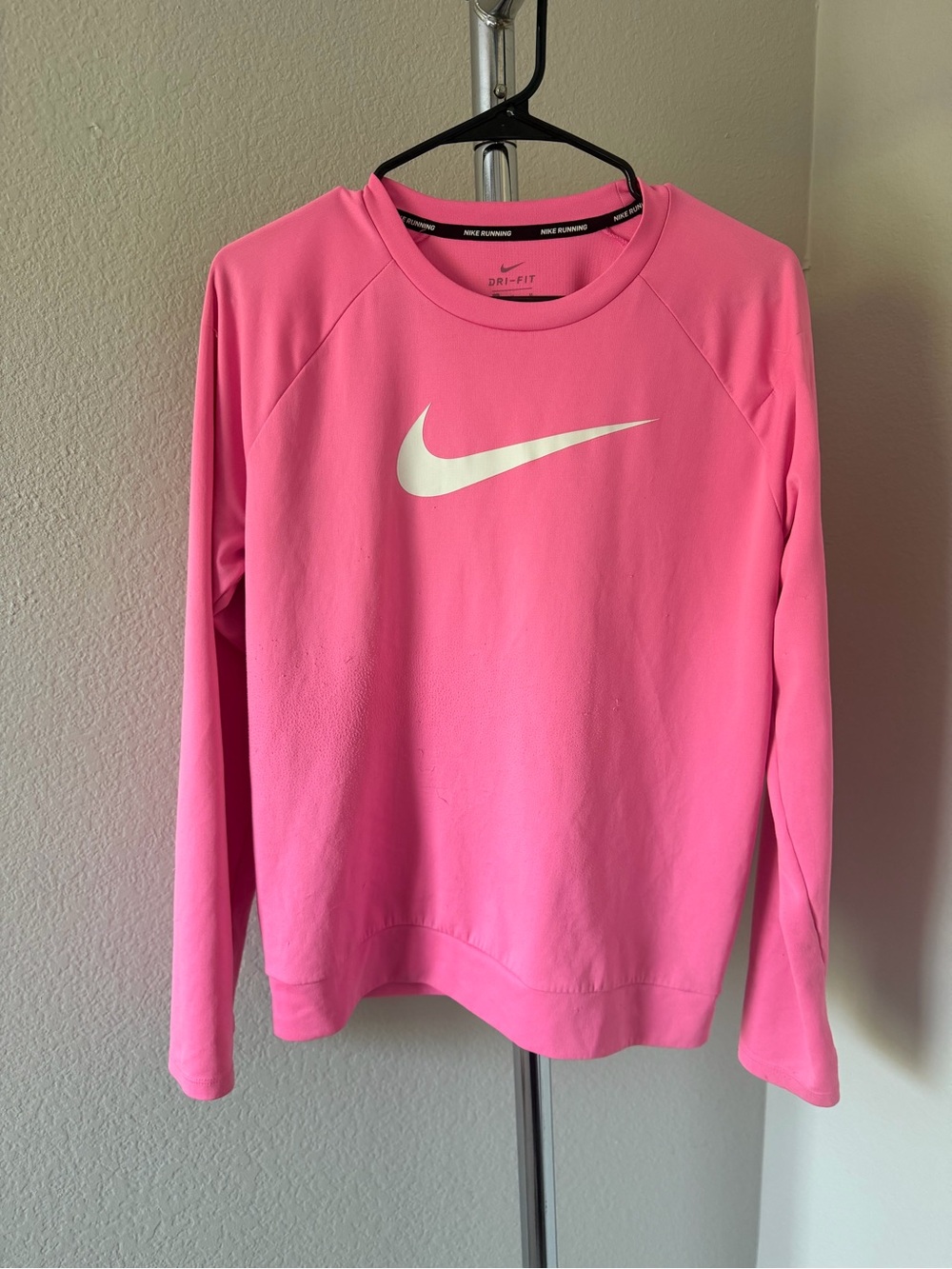 Nike Women’s Pink Dri-FIT Long-Sleeve Sweatshirt with White Swoosh